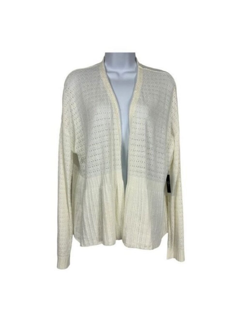 Ginny Open Knit Cream Cardigan Womens XL Lightweight Soft Peplum Detail Casual